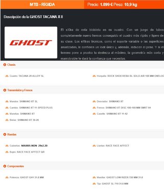 Ghost Tacana X8 Talla XS (Mod. 2016)