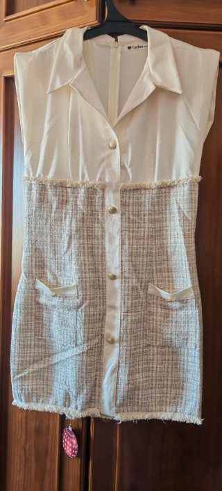 Vestido elegante Carher beige/blanco