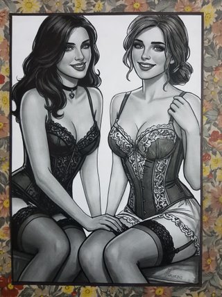 Dipinto quadro disegno donna lingerie