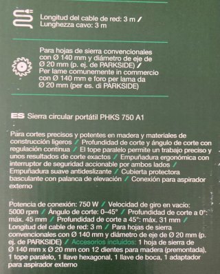 Sierra Circular Portátil Parkside PHKS 750 A1