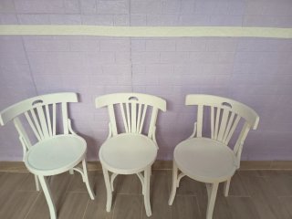 Lote 3 Sillas Madera Blancas Antiguas