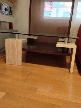 Mesa centro cristal y piedra