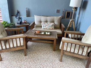 Conjunto sillones y mesa patio madera