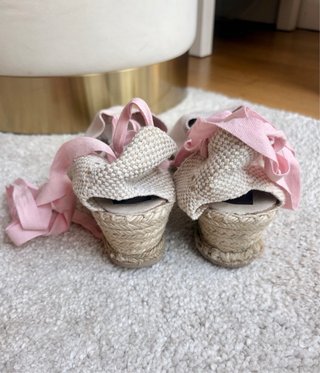 Alpargatas cuña rosas con lazo
