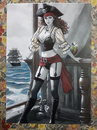 Dipinto quadro disegno pirata donna