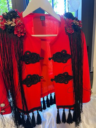 Torera Flamenca Roja con Flecos Negros
