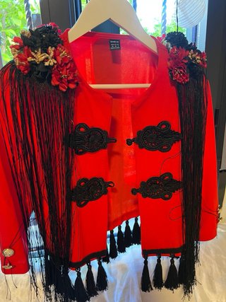 Torera Flamenca Roja con Flecos Negros