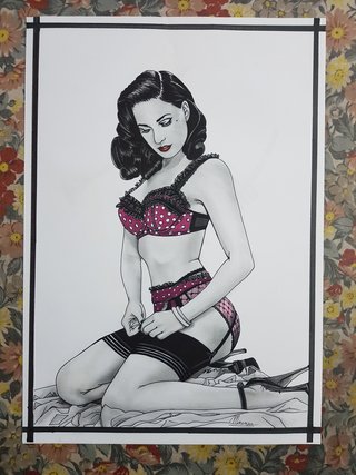 Dipinto Quadro Disegno Donna Pin-up