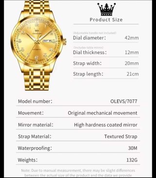 Reloj Olevs Automático Dorado Hombre