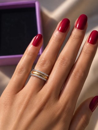 Anillo oro 18k bicolor con circonitas