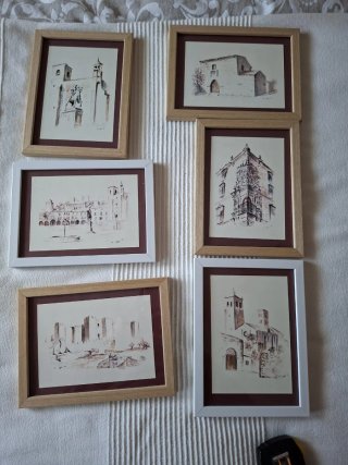 Lote de 6 cuadros de arquitectura de Cáceres