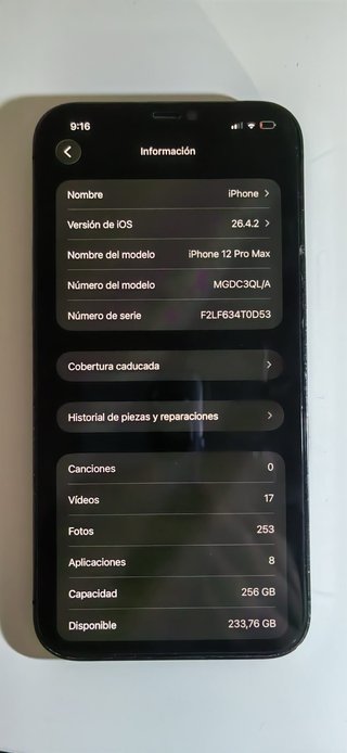 iPhone 12 Pro Max 256GB Gris Fisura Batería 71%