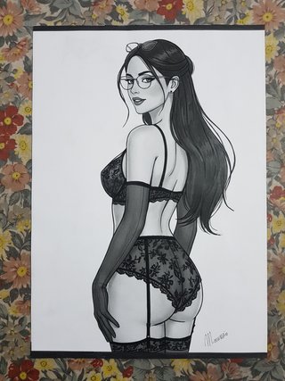 Dipinto quadro disegno donna lingerie