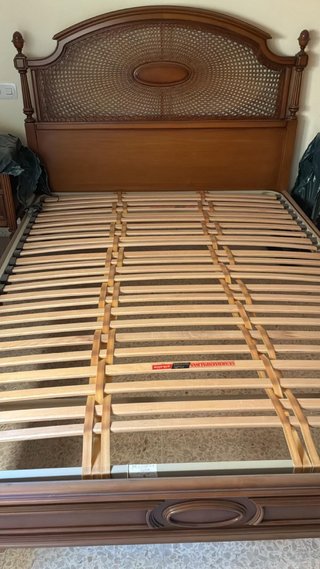 Cama Matrimonio 135x190 Madera Rattan