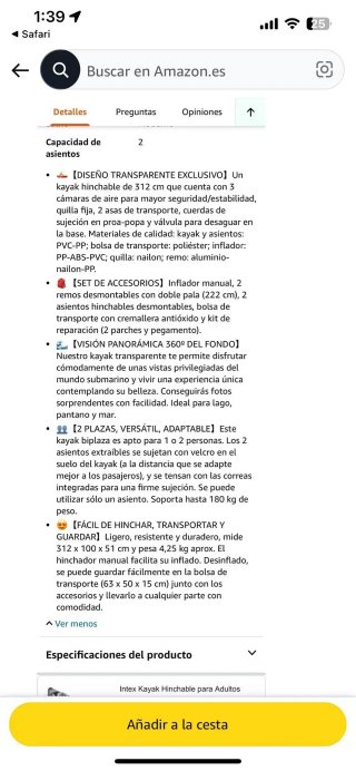 Kayak Hinchable transparente