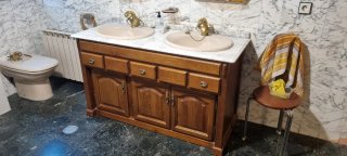 Mueble de baño doble lavabo madera mármol