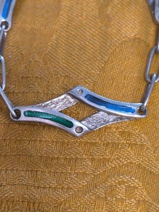 Bracciale argento rombi smaltati blu e verdi