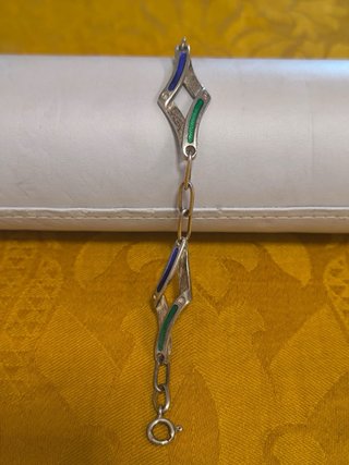 Bracciale argento rombi smaltati blu e verdi