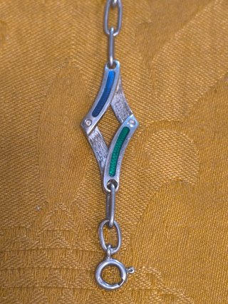 Bracciale argento rombi smaltati blu e verdi