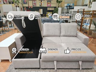 Nuevo sofa cama chaise longue con arcon - tela gris