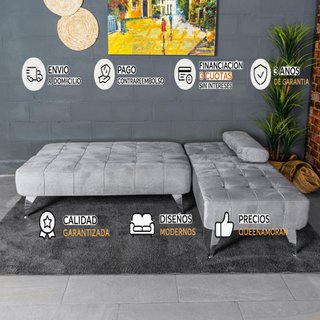 Sofá-cama chaise-longue gris terciopelo