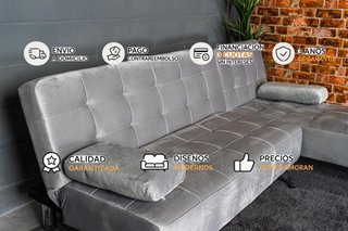 Sofá-cama chaise-longue gris terciopelo