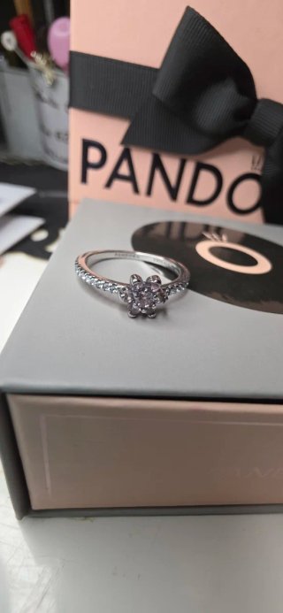 Anillo Pandora Flor Rosa y Plata.
