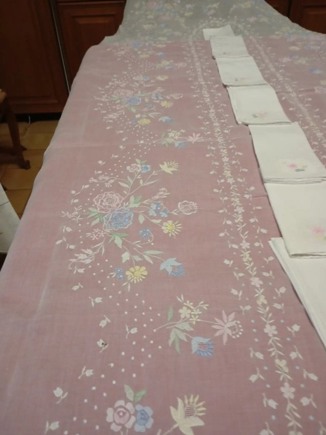 Mantelería  de Organza Bordada Mano 3,50 x 1,70