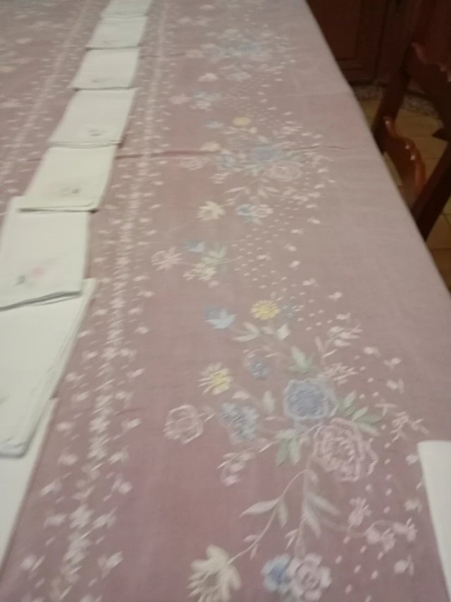 Mantelería  de Organza Bordada Mano 3,50 x 1,70