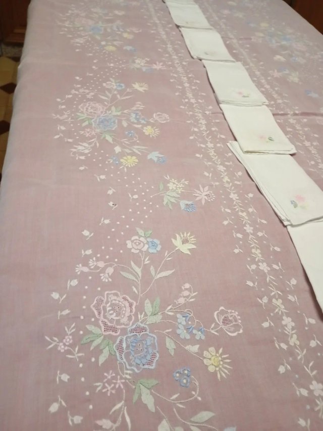 Mantelería  de Organza Bordada Mano 3,50 x 1,70