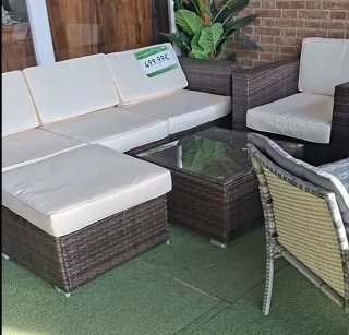 Conjunto Sofás Jardín Ratán Marrón y Beige