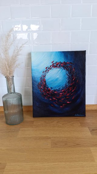 Quadro acrilico su tela pesci rossi