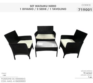 Set Watamu Nero: Divano, 2 Sedie, Tavolino