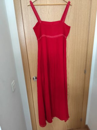 Vestido fiesta gasa Cortefiel rojo talla 46