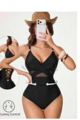 Bañador negro cruzado con control de abdomen
