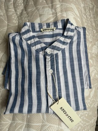 Camisa Lino Algodón Rayas Azul