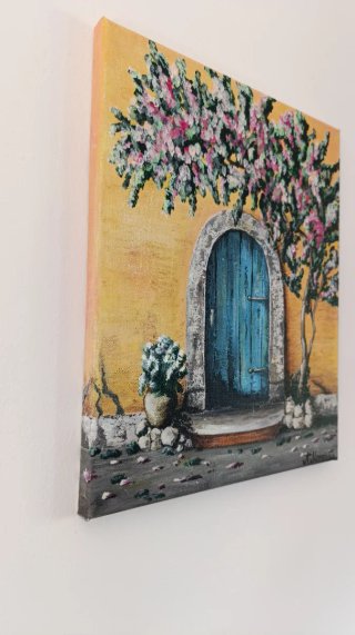 Quadro acrilico su tela 'Porta blu'
