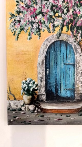 Quadro acrilico su tela 'Porta blu'