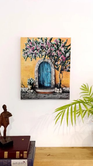 Quadro acrilico su tela 'Porta blu'