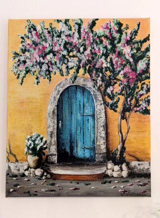Quadro acrilico su tela 'Porta blu'
