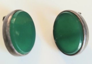 Pendientes Vintage Plata 925 Jade Verde cabujón