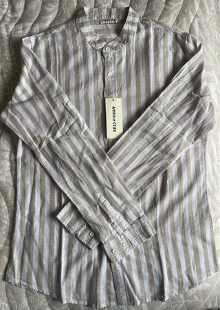 Camisa Lino Beige Rayas Blancas Talla M