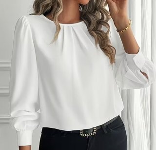 Blusa blanca elegante mangas abullonadas