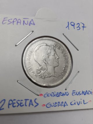 1 y 2 Pesetas 1937 Guerra Civil Española