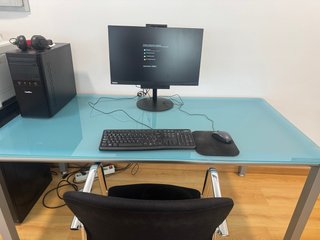 Mesa oficina cristal ahumado y acero