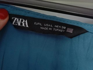 Vestido Zara Midi Raso Azul Pato