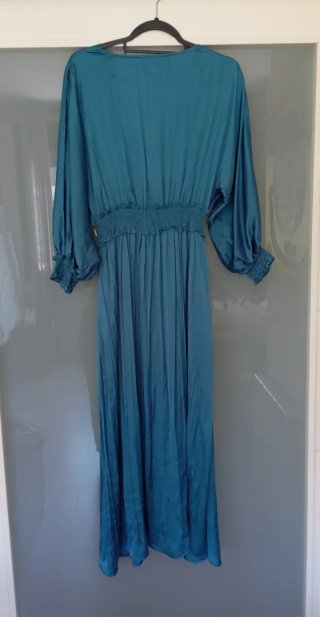 Vestido Zara Midi Raso Azul Pato
