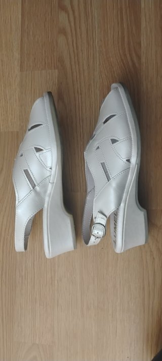 Sandalias horma ancha mujer piel blanco nacar 37