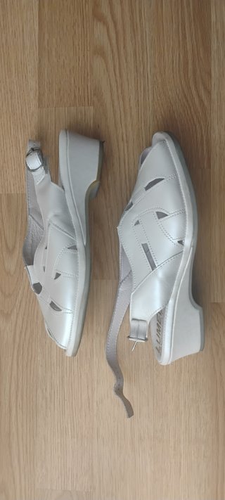Sandalias horma ancha mujer piel blanco nacar 37