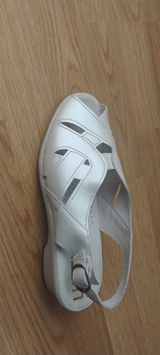 Sandalias horma ancha mujer piel blanco nacar 37